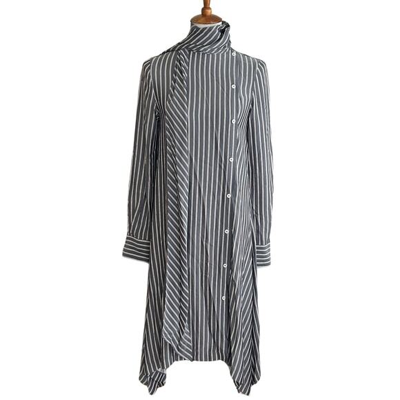 See by Chloé Striped Shirt Dress – Size 36 (US 4) – Neck Tie & Asymmetrical Hem - Picture 6 of 9